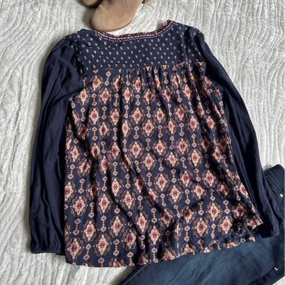 VGUC!💕Boho Navy Printed Long-Sleeve Women's Top - Picture 9 of 9